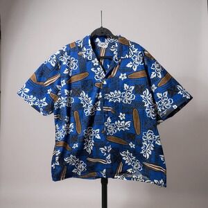 Paradise Style Hawaii Mens Blue Surfboard Floral Aloha Shirt